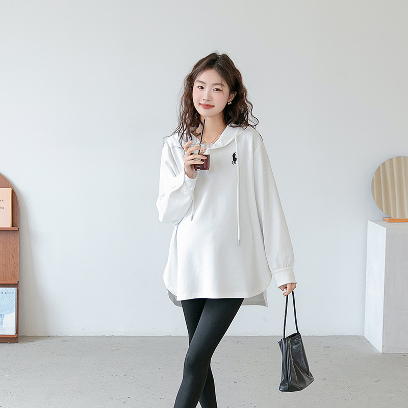 Spring new maternity clothes Korean style hooded maternity sweater long sleeve T-shirt loose casual mid-length plus size base