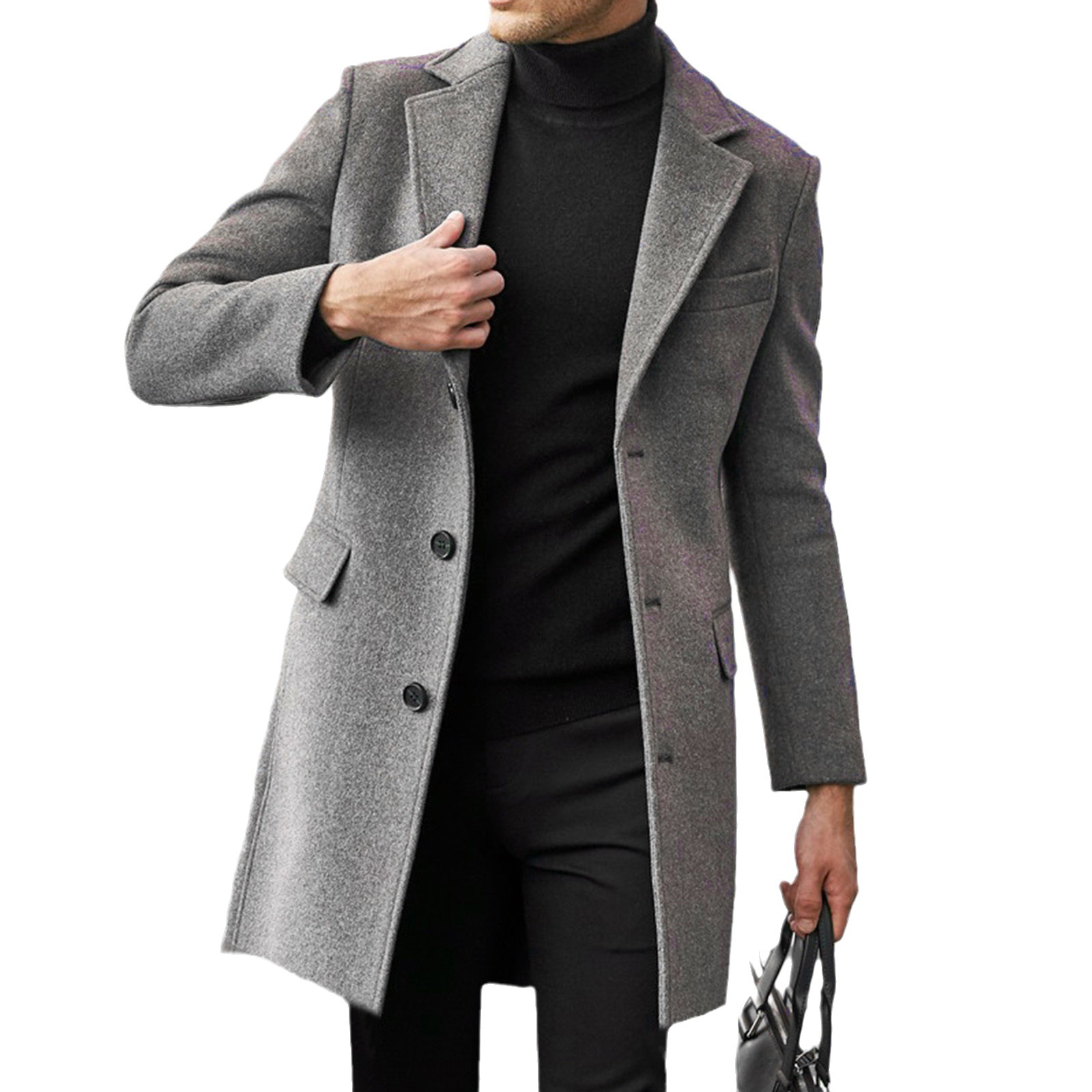 2023 Cross-border New Trenchcoat Amazon in stock Autumn and Winter Woolen Men's Coat Thickened Single-breasted Woolen Coat