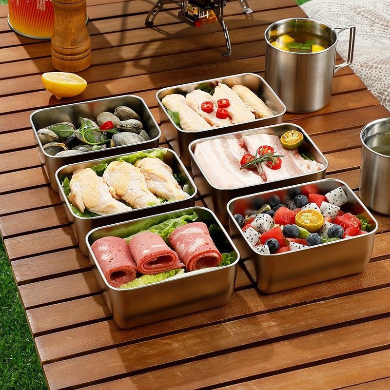 Stainless Steel Square Crisper Food Crisper Snack Plate Refrigerator Refrigerated Fruit Dish Storage Box