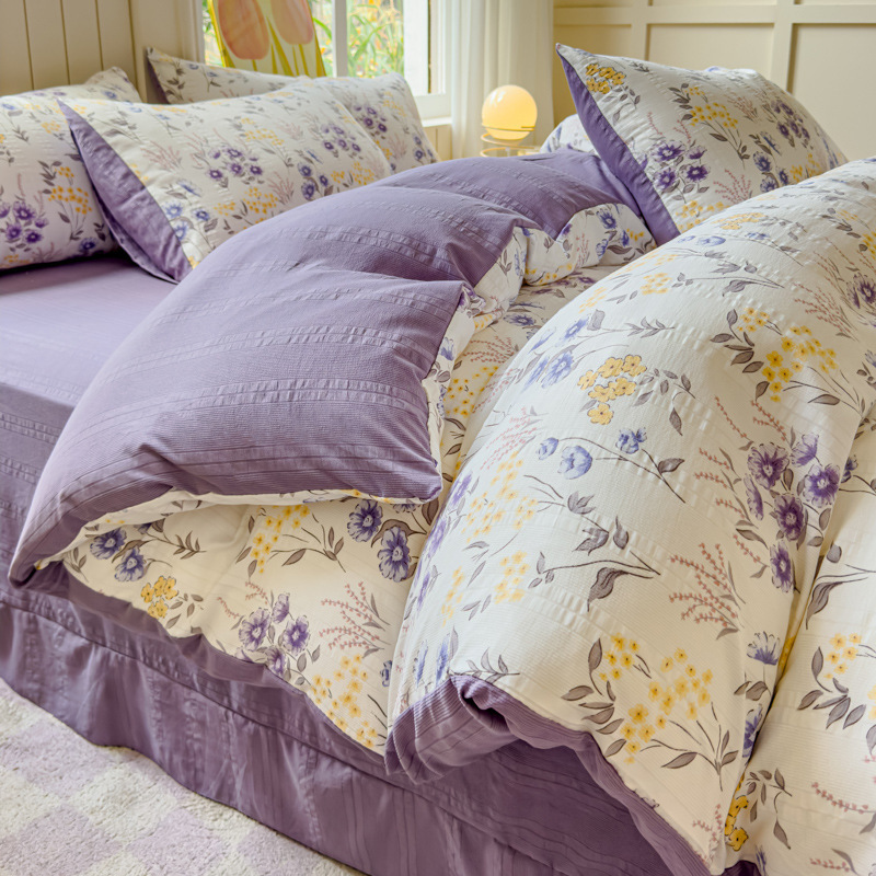 Live Explosions Class A Jacquard Cloud Cotton Bed Four-piece Bed Sheet Quilt Cover Bed Hat Student Dormitory Kit