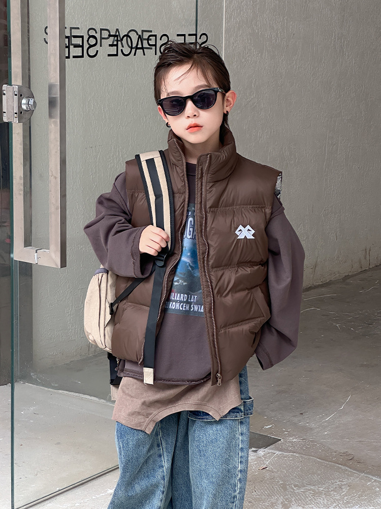 Children's Down Vest Autumn and Winter Korean Style Thickened Men's and Women's Children's Wear Outer Wear Vest for Middle and Big Children's Baby Western Style Waistcoat Trendy