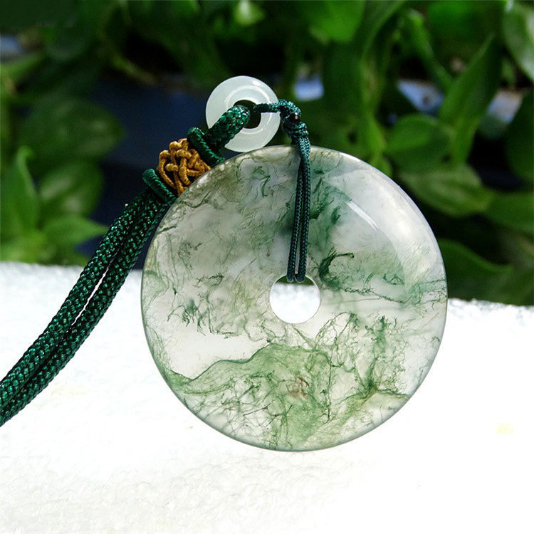 {Ping An Shunsui} Natural Ice Chalcedony Pendant Agate Jade Necklace for Men and Women