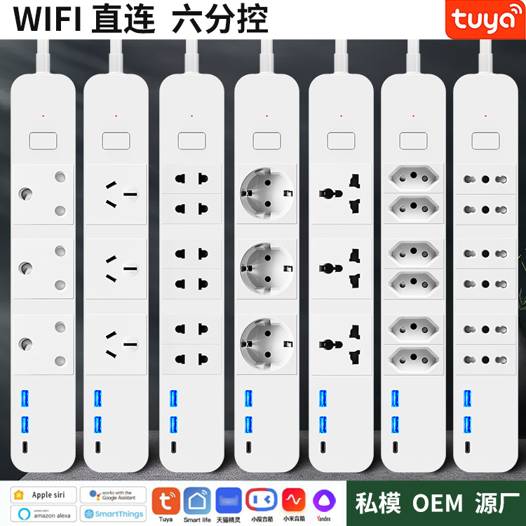 Cross-Border Tuya Us Standard Japan Thailand Philippines Smart Power Strip Sub-Control Usb/Type-C/Google/Alex