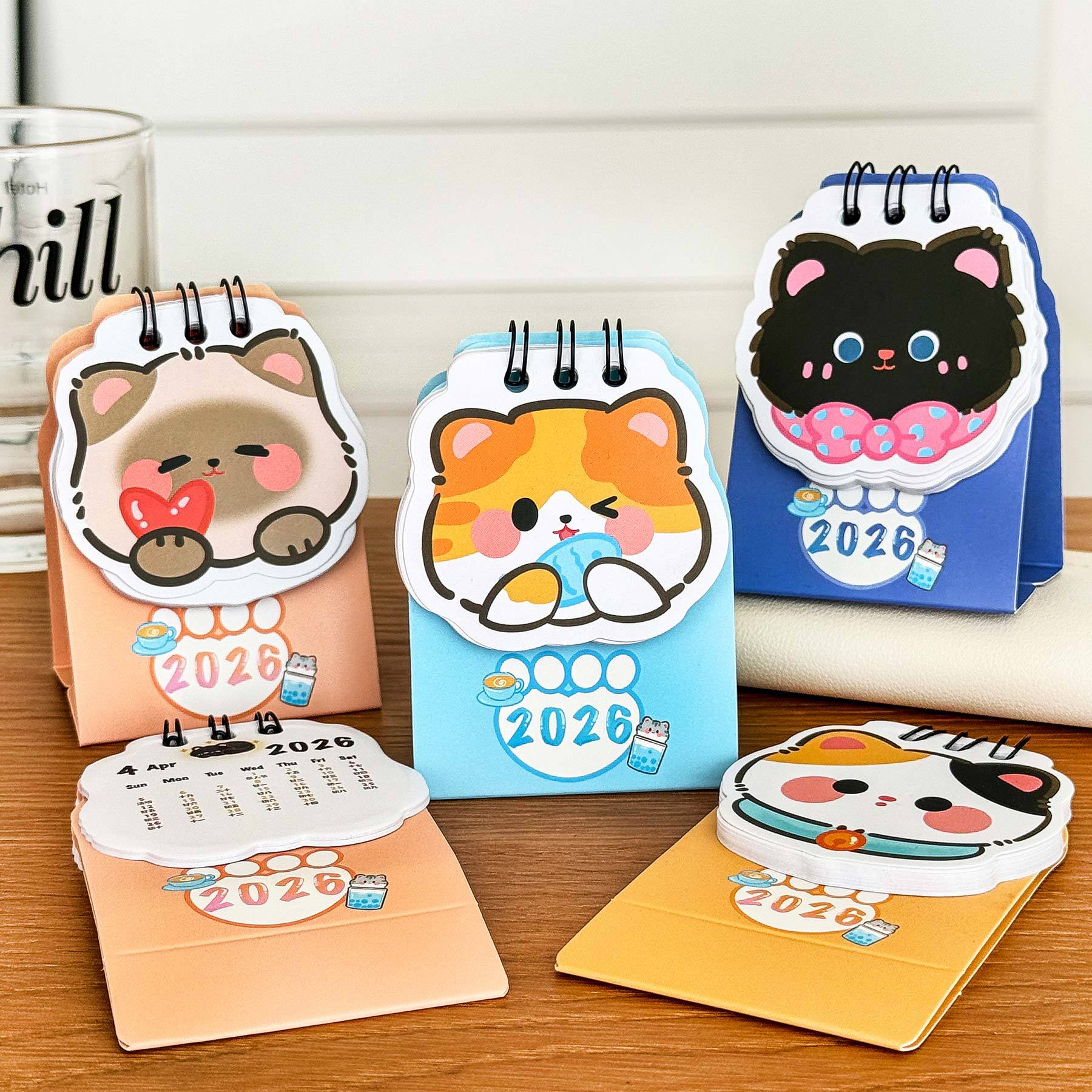 2026 Kitten Doudou Desk Calendar Student Cute Girly Heart Punch Card Ornament Cartoon Mini High-Value Small Calendar