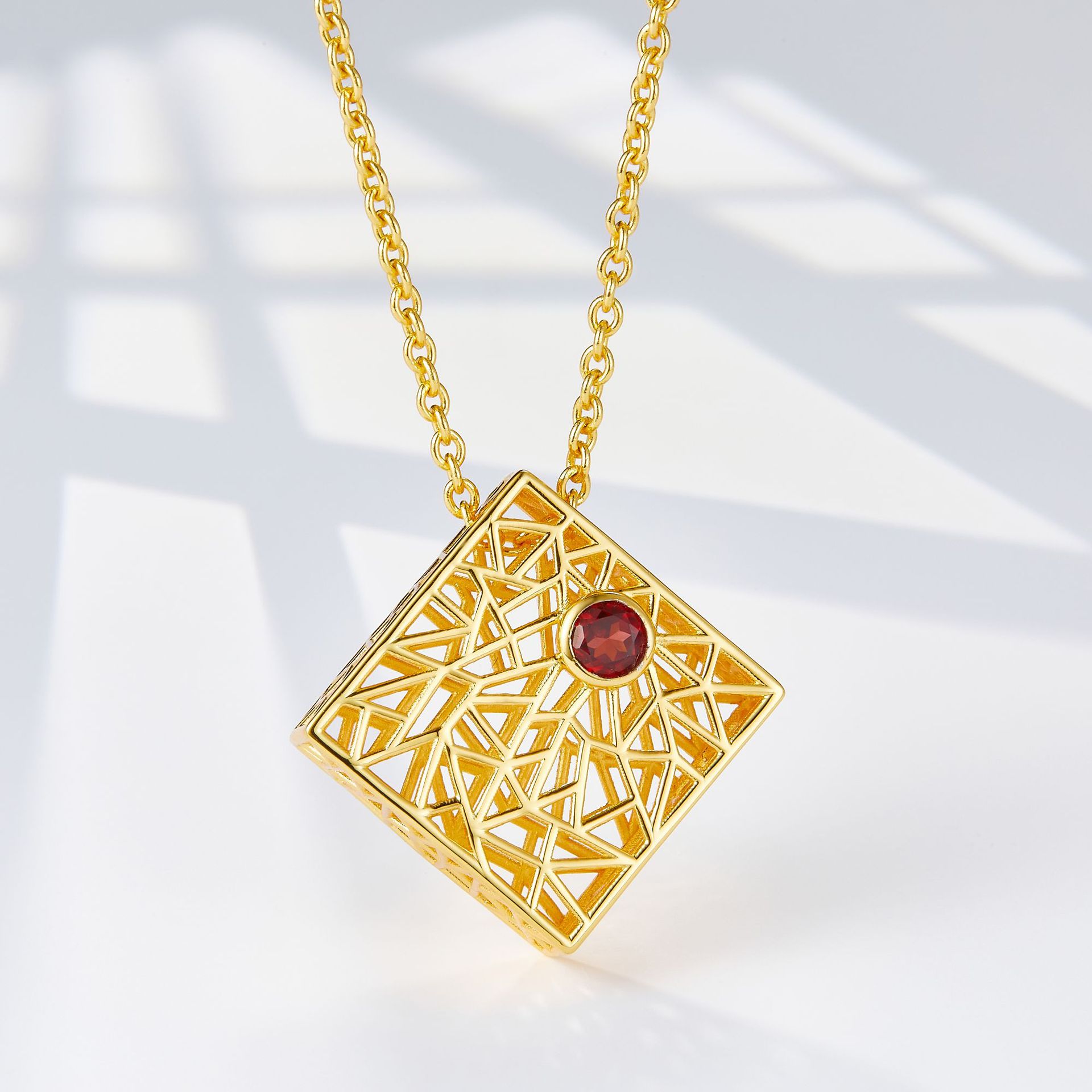All-body 925 silver garnet necklace hollow niche design pendant long cross-border foreign trade high quality silver ornaments