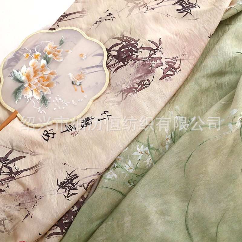 Gastrodia Digital Printed Fabric Summer Thin New Chinese Style National Style dress Cheongsam Hanfu Children's Wear Fabric