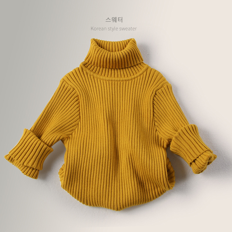 Spring 2024 Korean Mori Style High Collar Knitted Pullover for Boys and Girls Green Cotton Printed Winter South Korea Children's Wear