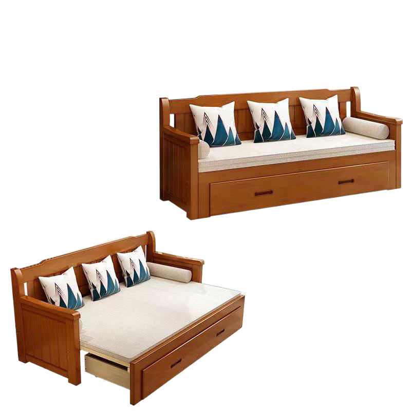 Solid Wood Sofa Bed Integrated Dual-purpose Bed Small Apartment Double 1.5m Sitting Living Room Simple Multifunctional Push-pull Sofa