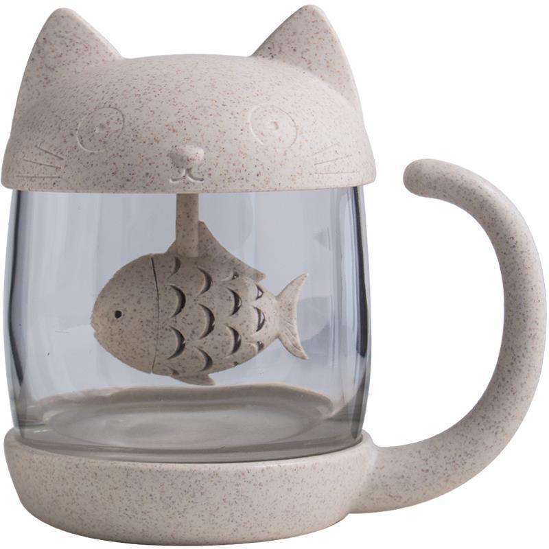 Kitten, Fish, Tea Cup, Girl's Birthday Mug, Office Cute Tea Cup, Home Glass Cup