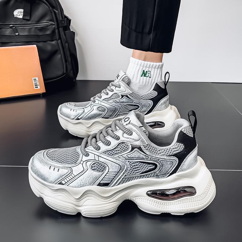 Men's Shoes Summer Breathable Mesh Casual Sports Shoes Men's Versatile Running Shoes Thick Sole Heightening Dad Trendy Shoes