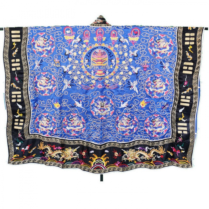 Dragon Robe with Gold Thread, High-Power Robe, Taoist Robe, Imitation Hand-Embroidered Blue-Edged Nine Dragons Taoist Robe