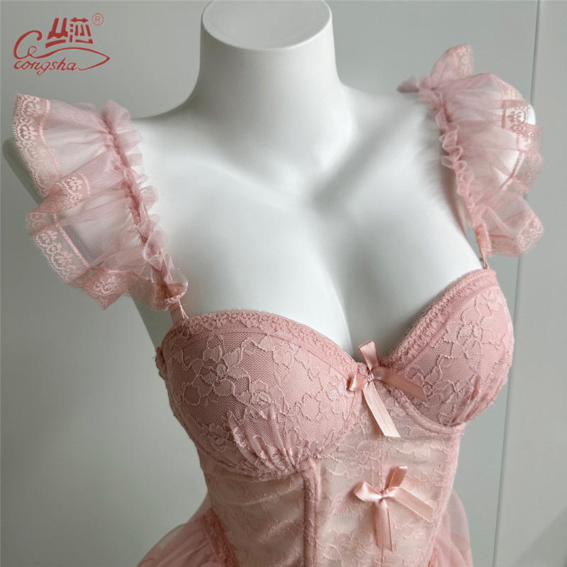 French style sexy corset sexy lingerie vest outer wear pure waist lace mesh Fishbone bra bra suit