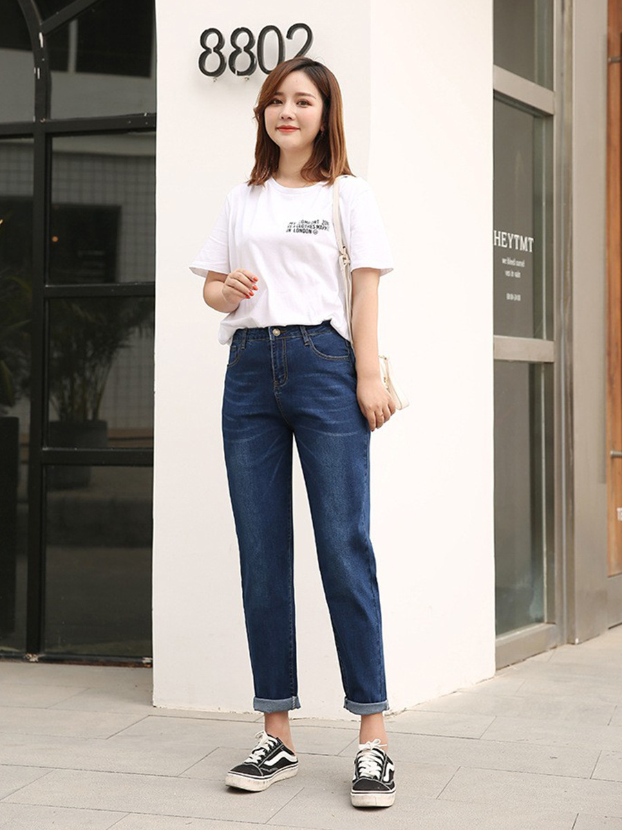 Gajun Women's plus size Chubby Spring Korean Style Loose Straight Pants High Waist Stretch Jeans