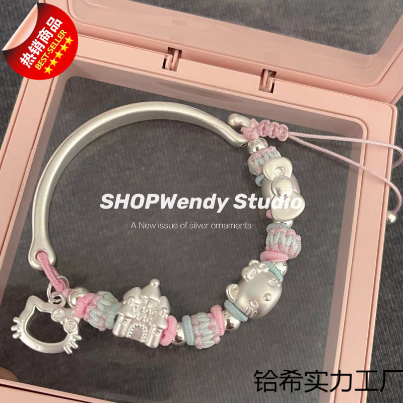 SHOPWendy | серебро 99 милый мультяшный котенок замок бантик плетеный браслет регулируемый TYmy