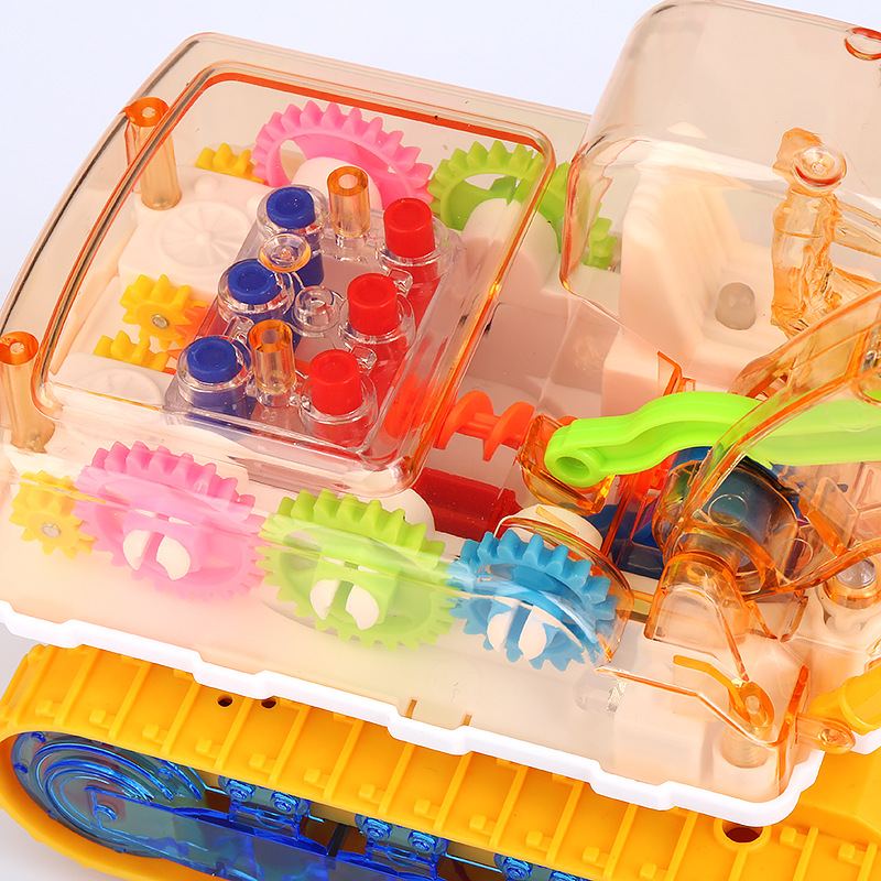 Tiktok same Electric Universal transparent mechanical gear excavator colorful light music engineering vehicle model toy