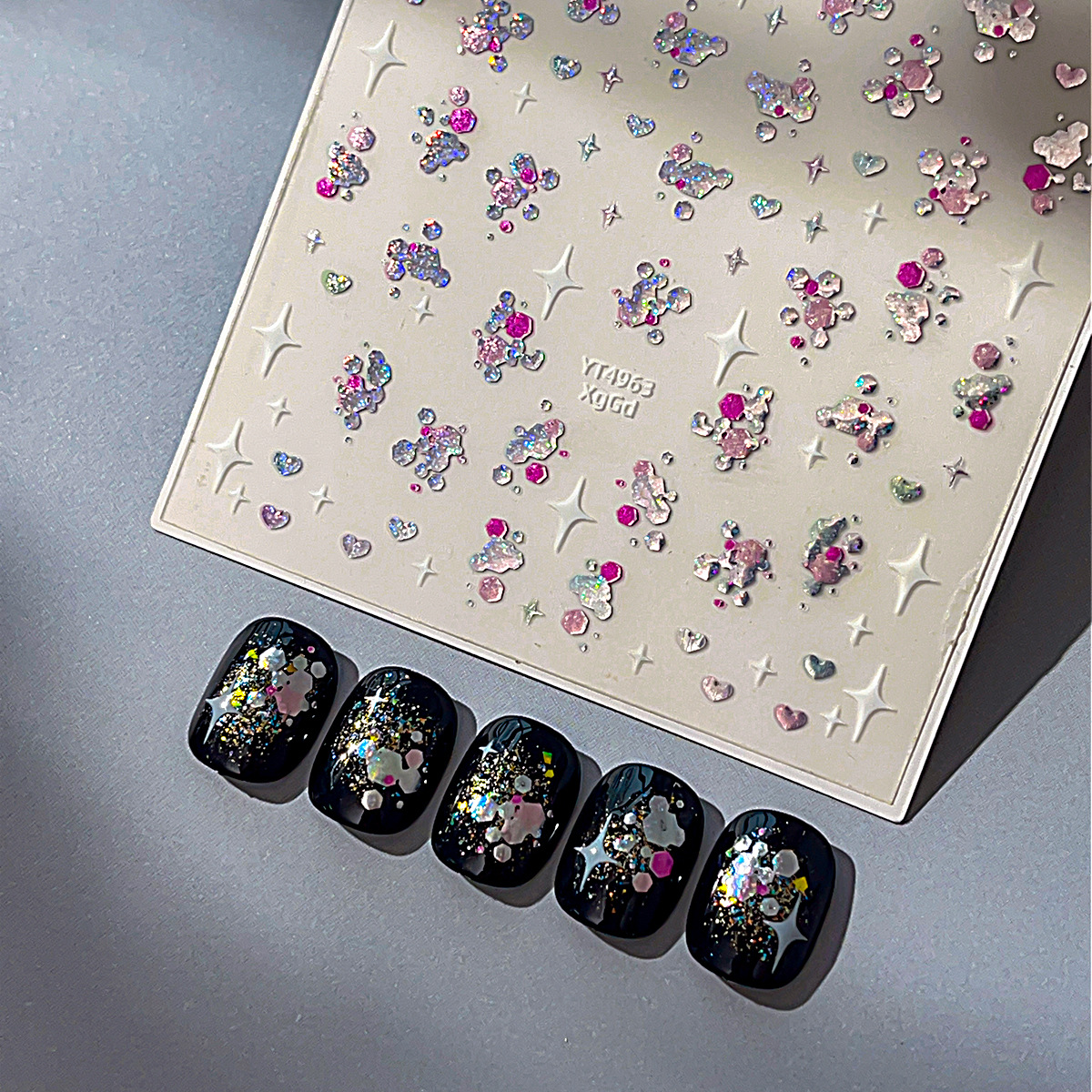 Yitu Ant Picture Star Jelly Dopamine Sequin Nail Art Stickers Sweet Sparkling Heart Decorative Stickers Yt4963