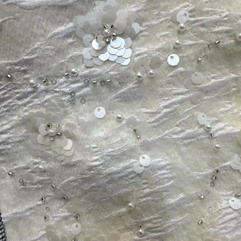 Internet Celebrity Tweed Fabric Woolen Coarse Fabric Gold Silk Bead Embroidery Jacket Autumn and Winter Dress Fabric