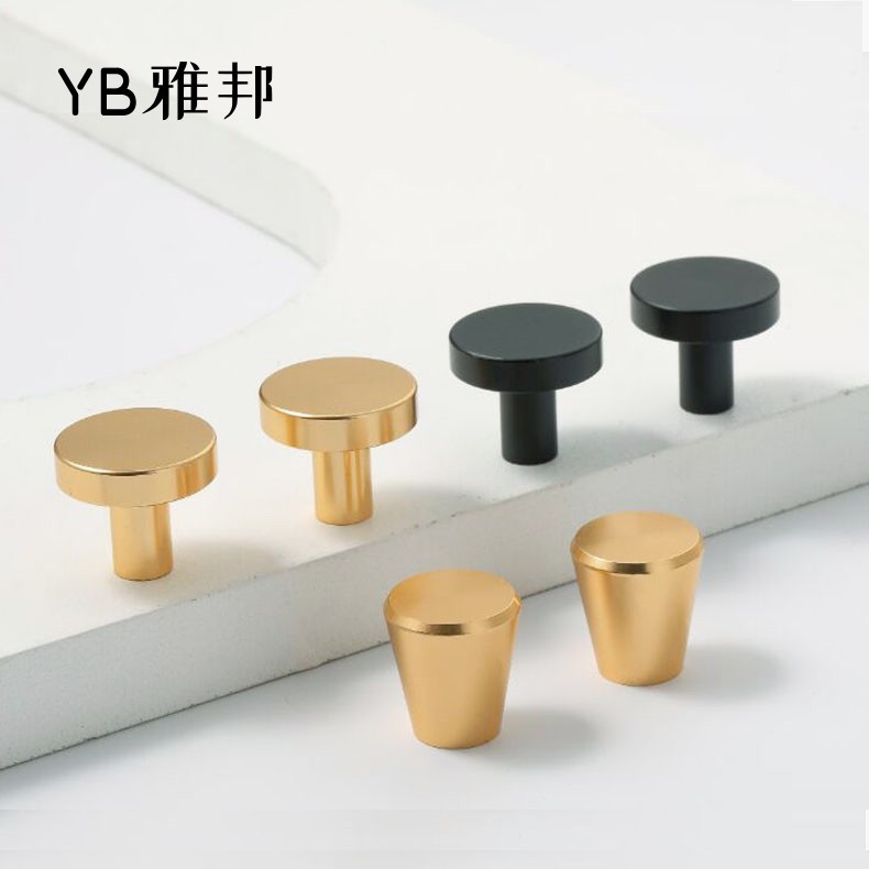 Ручка из алюминиевого сплава, круглая, с одним отверстием, золотая, для шкафа, ящика, двери, черная, простая фурнитура