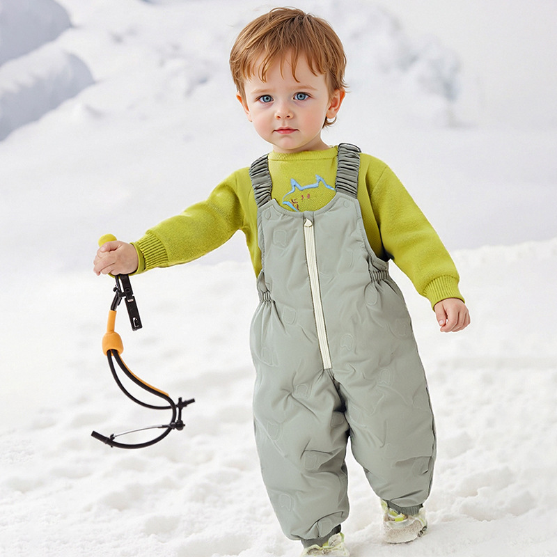 Children's down Overalls for Boys and Girls, Warm Jumpsuits, Baby Thickeneded Outer Wear down Pants, 2025 Winter New Style