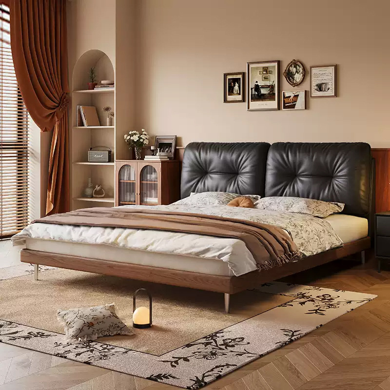 Итальянская кровать Normcore Cloud из массива дерева, антикварный стиль, для главной спальни, ретро, 1.8м, двуспальная, с мягким покрытием из бука