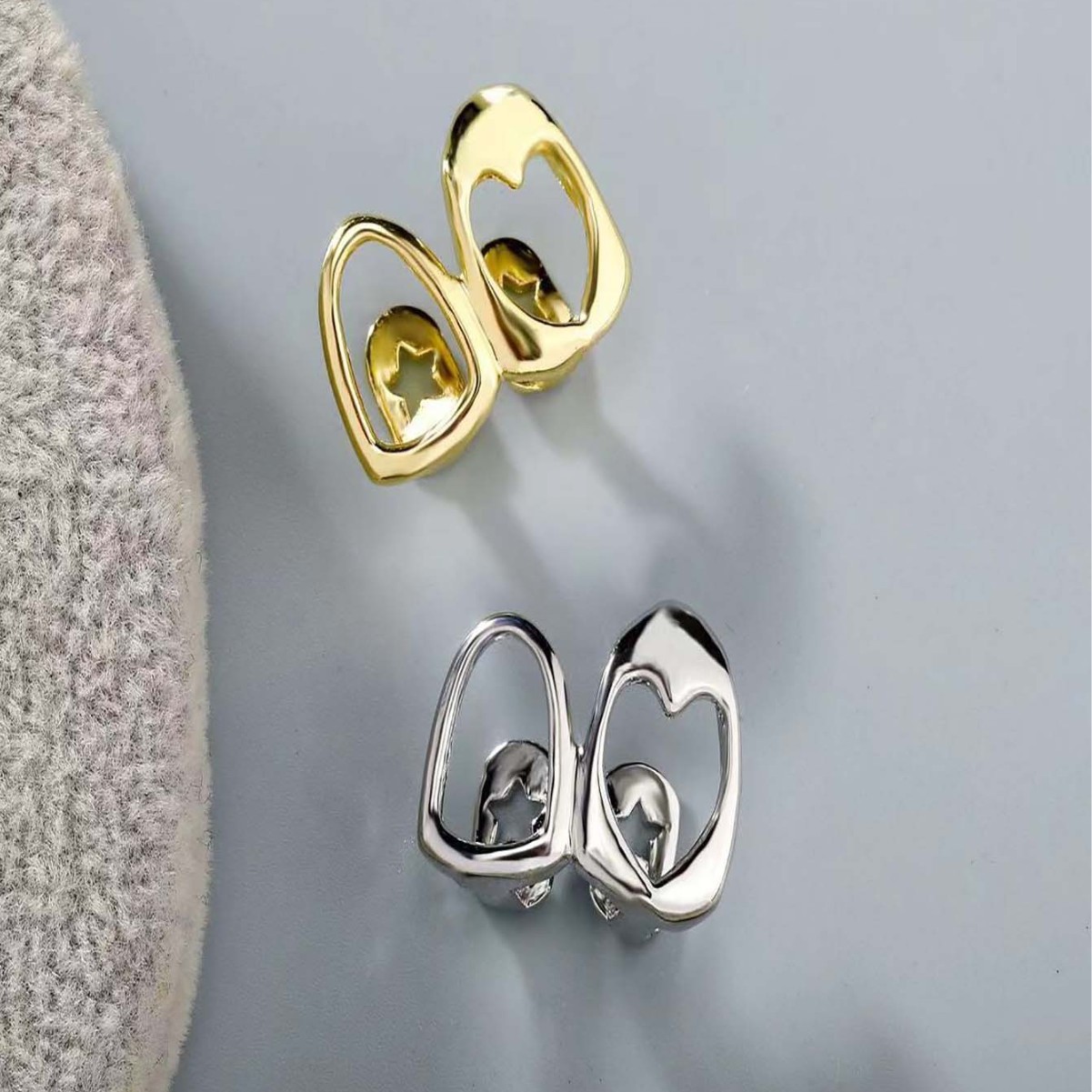 Europe and the United States new cross-border hollow love double braces everyday out of the street cool smooth gold teeth hip-hop braces