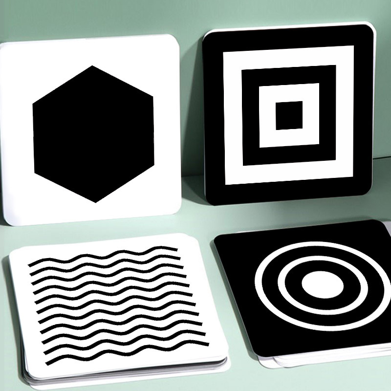 Cross-Border English Version Baby Black and White Card Newborn Visual Stimulation Card Black and White Pursuit Card 0-3 Months Wholesale