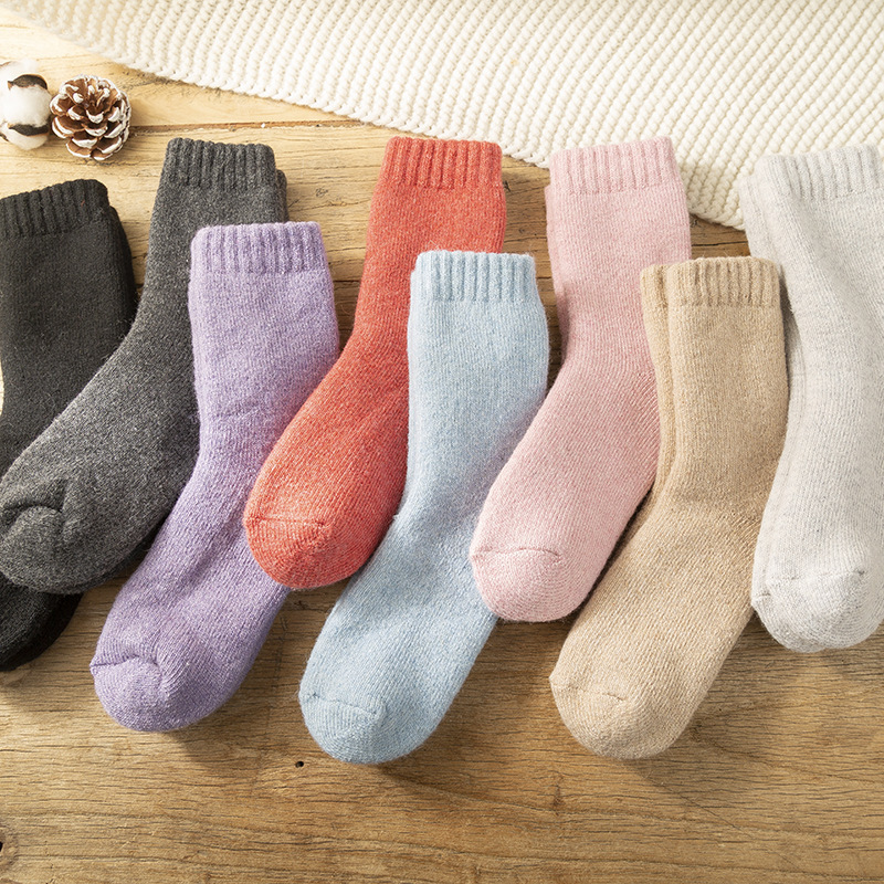 Autumn and Winter New Thickened Solid Color Men's Long Wool Socks Women's Fleece-lined Warm Mid-length Casual Couple's Fleece Socks