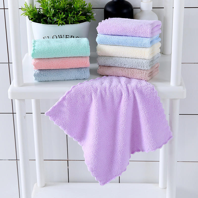 Plain lace coral fleece square towel wholesale kindergarten face towel soft absorbent household kitchen cleaning rag