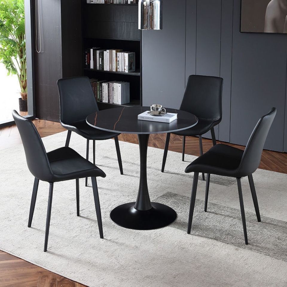 Light Luxury Black Rock Plate Dining Table Office Leisure Meeting and Negotiation Table and Chair Combination Balcony Table Sales Office Small Round Table