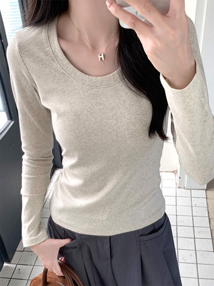 Футболка с длинным рукавом и U-образным вырезом для женщин, осень и зима 2025, новый облегающий базовый топ