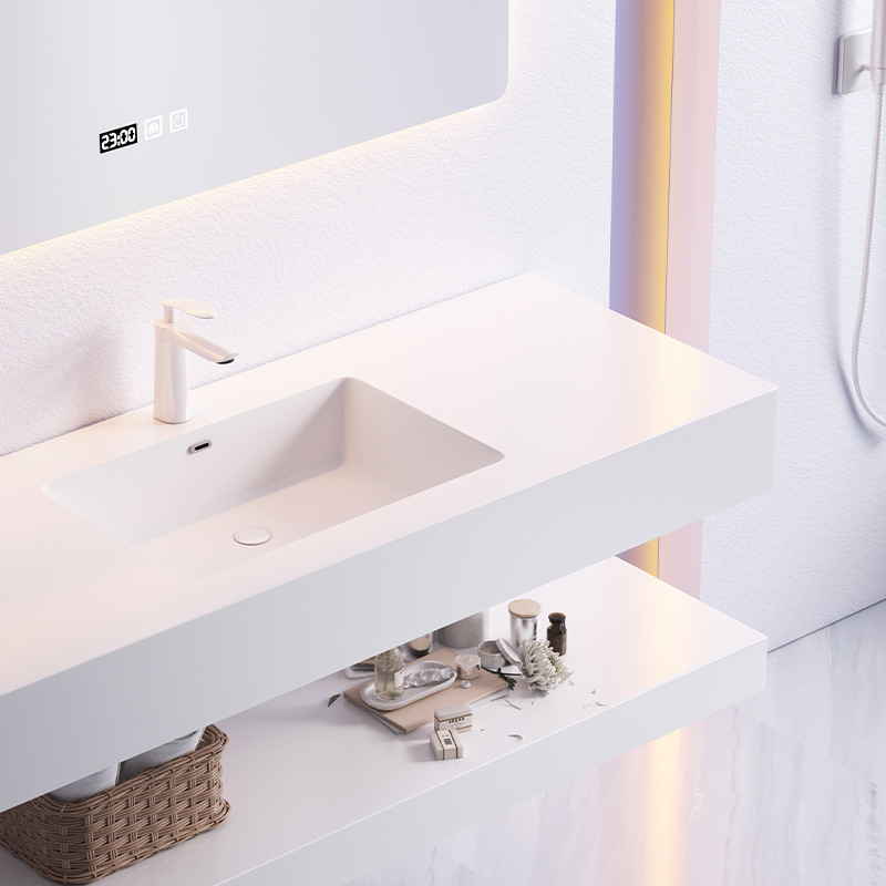 Double-Layer Slate Integrated Basin Bathroom Cabinet Washbasin Seamless Integrated Ceramic Basin Combination Washbasin Bathroom Counter Basin