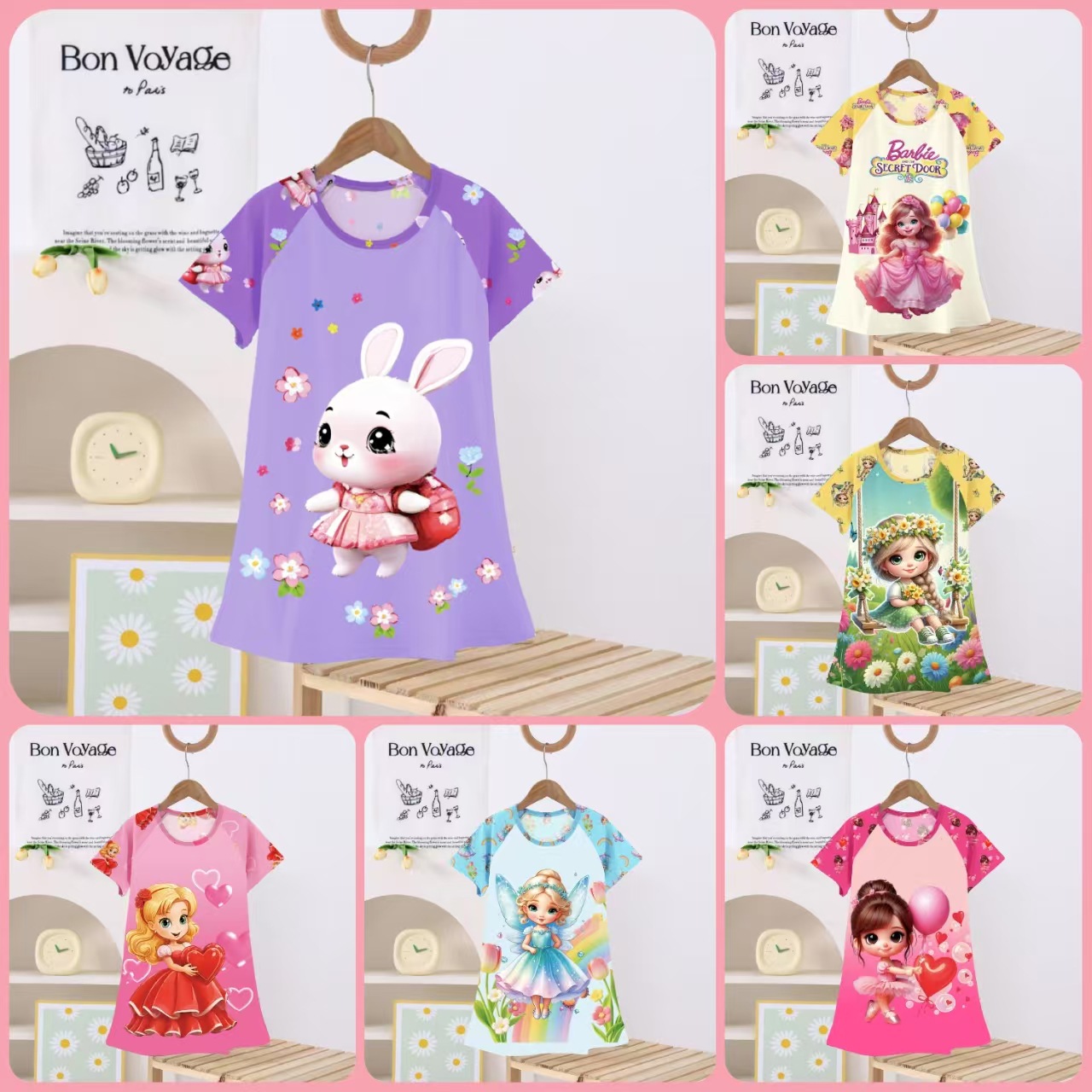 Оптовая продажа пижам для девочек Юго-Восточной Азии, летняя ночная рубашка с мультяшным принтом, тонкое платье нового стиля