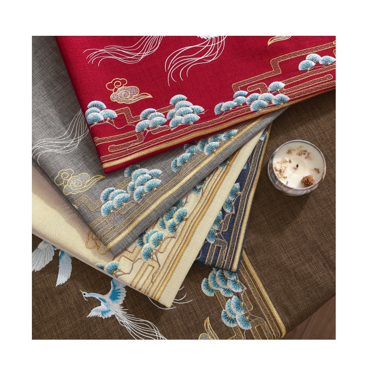 Xucun Source Factory Embroidered Cloth Computer Embroidered Faux linen Waterproof Chinese Mahogany Sofa Cushion Fabric