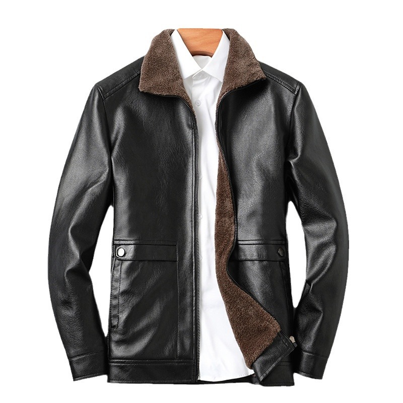 Cross-Border Spot Winter Velvet Thickened Leather Jacket Men's Fur Integrated Stand Collar Men's Casual Leather Jacket Foreign Trade Factory