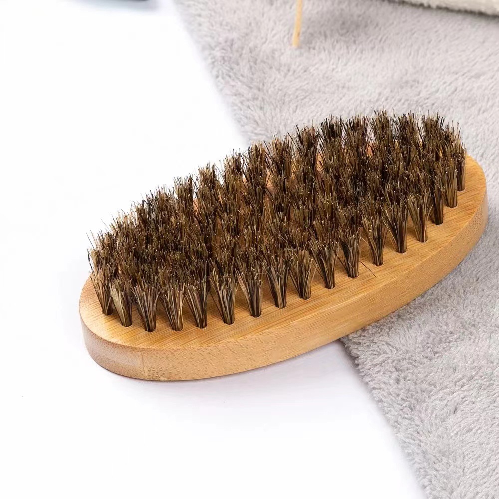 Factory direct Oval bamboo pig Mane beard brush cross-border men's facial styling cleaning brush cross-border beard brush