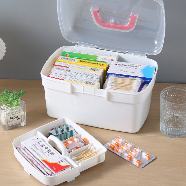 Medicine Box for Home Use, Large-Capacity Double-Layer Emergency Medical Care Dormitory Medicine Small Medicine Box Storage Box First Aid