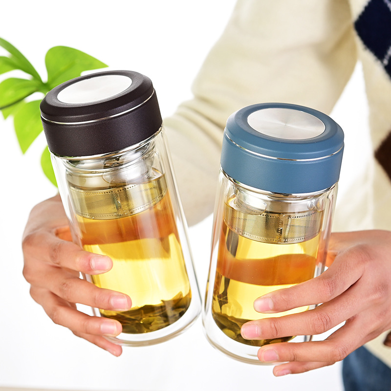 Glass chunky men's and women's sealed double-layer thickened transparent cup Household Office water cup with lid heat-resistant tea cup