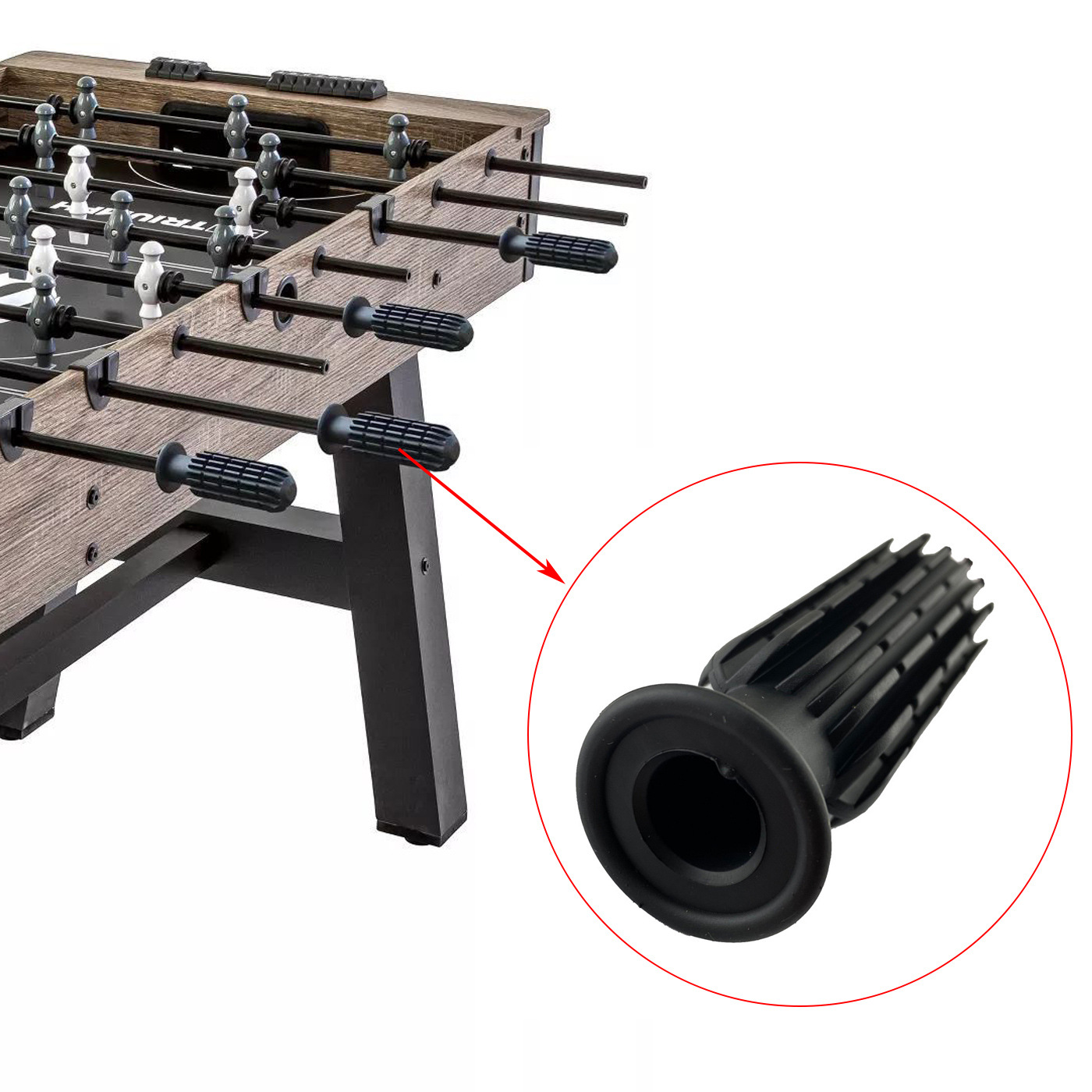 4824 Desktop Football Machine Rubber Handle Foosball Plastic Soft Handle Hole 12.7mm Black