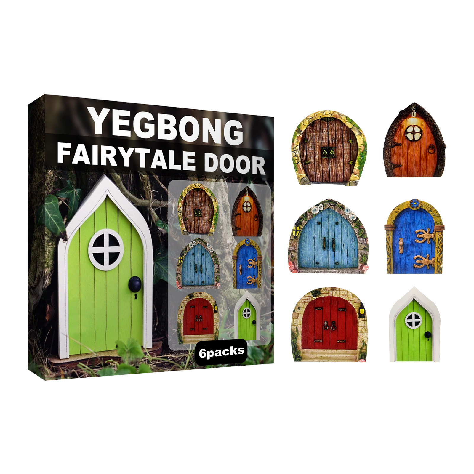 YEGBONG garden decoration fairy tale door courtyard tree decoration wooden miniature dwarf decoration fairy tale door