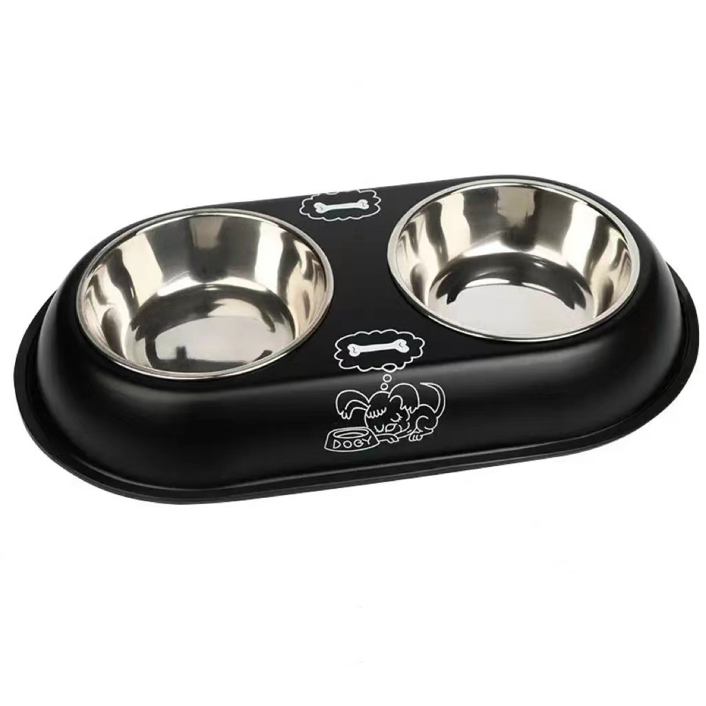 Pet Bowl double bowl stainless steel cat bowl wholesale dog bowl anti-knock dog bowl drinking water feeder cat cat food bowl