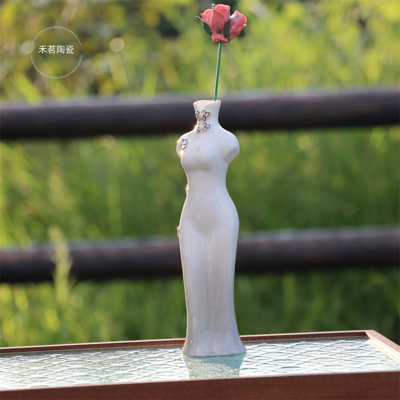 Creative ceramic decoration small decoration home cute decoration Japanese cat Tang suit human-shaped vase home