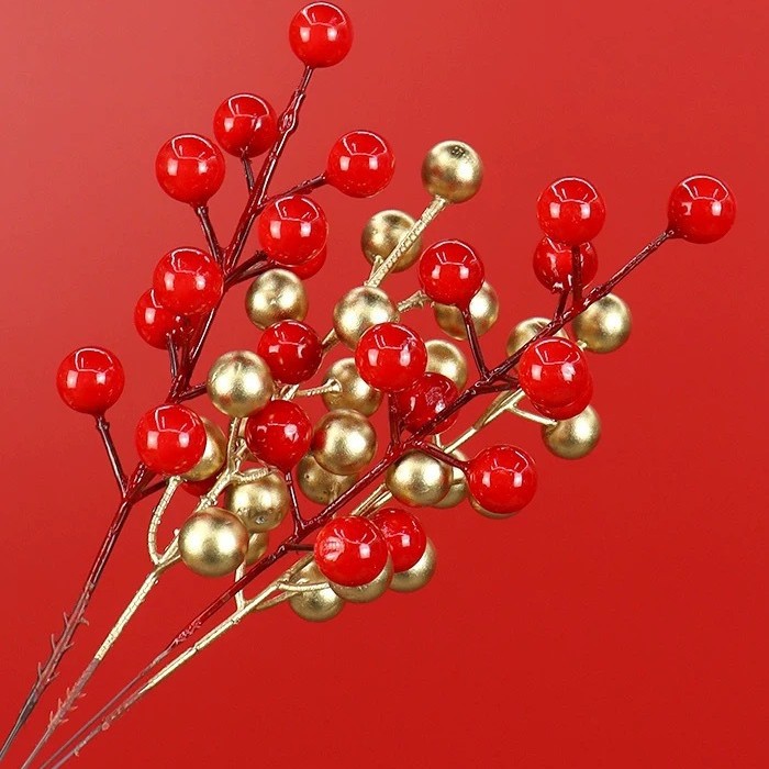 Искусственная красная фруктовая ветка рождественский фрукт рисовый аромат красный фрукт удачи поддельный цветок для декора в гостиной отеля свадьбы