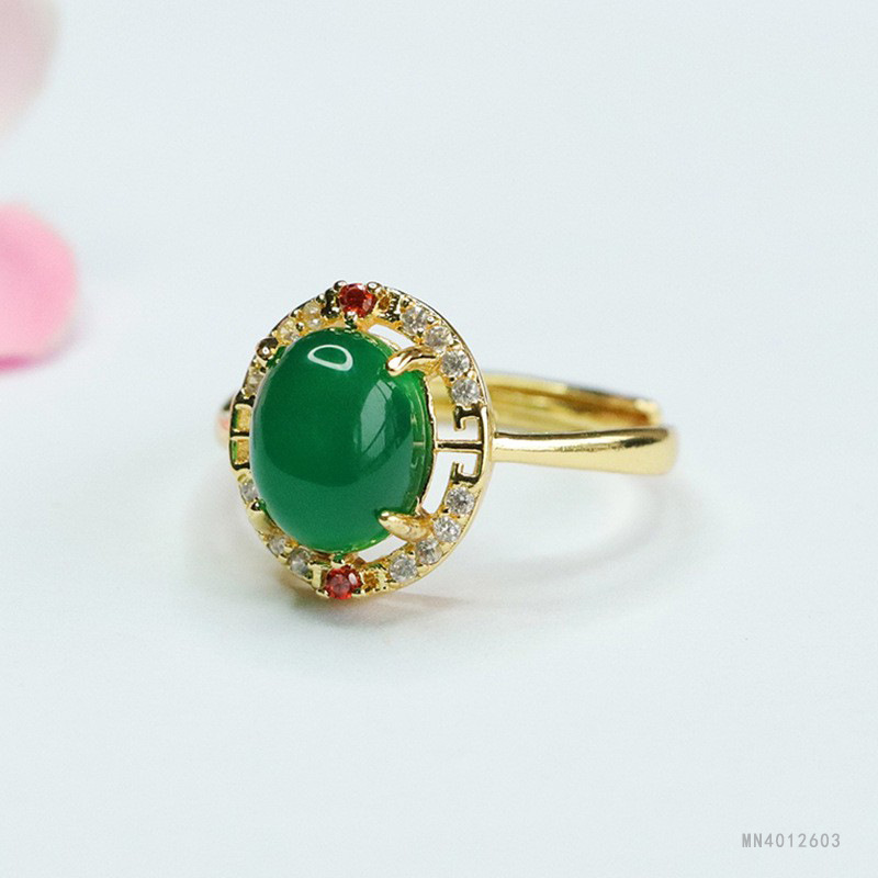 Juyu ice green chalcedony ring red agate ring ring new Chinese factory wholesale MN4012603