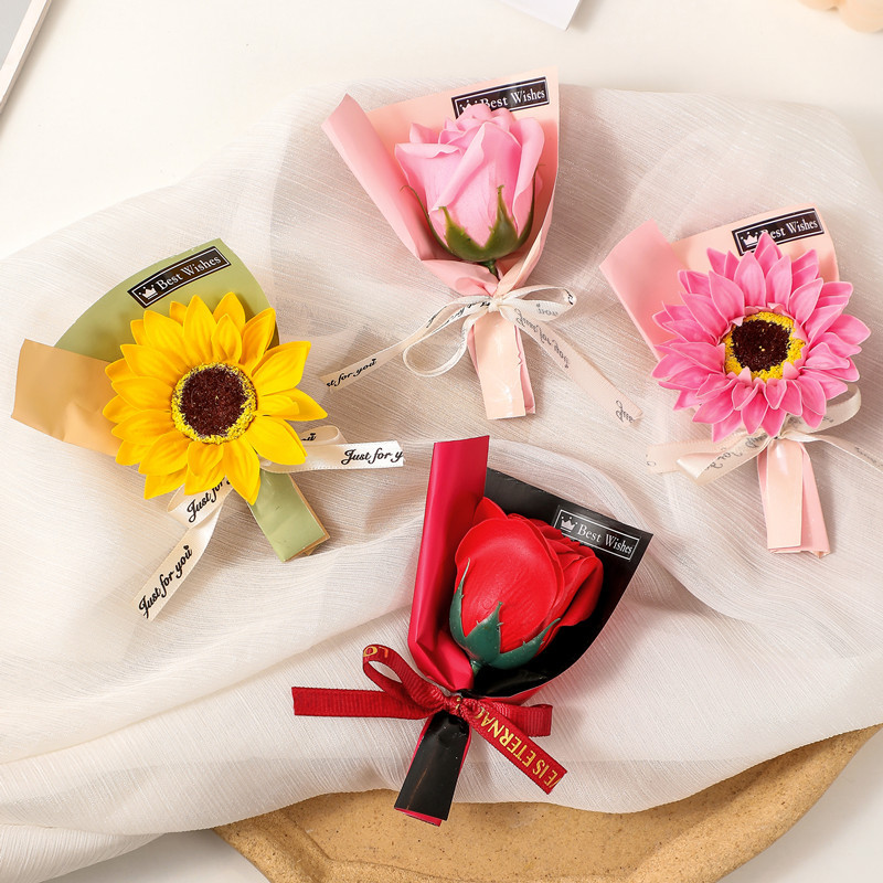 Кросс-бордерный выпускной, букет подсолнухов на День учителя, вечный мыльный цветок, подарок на День святого Валентина