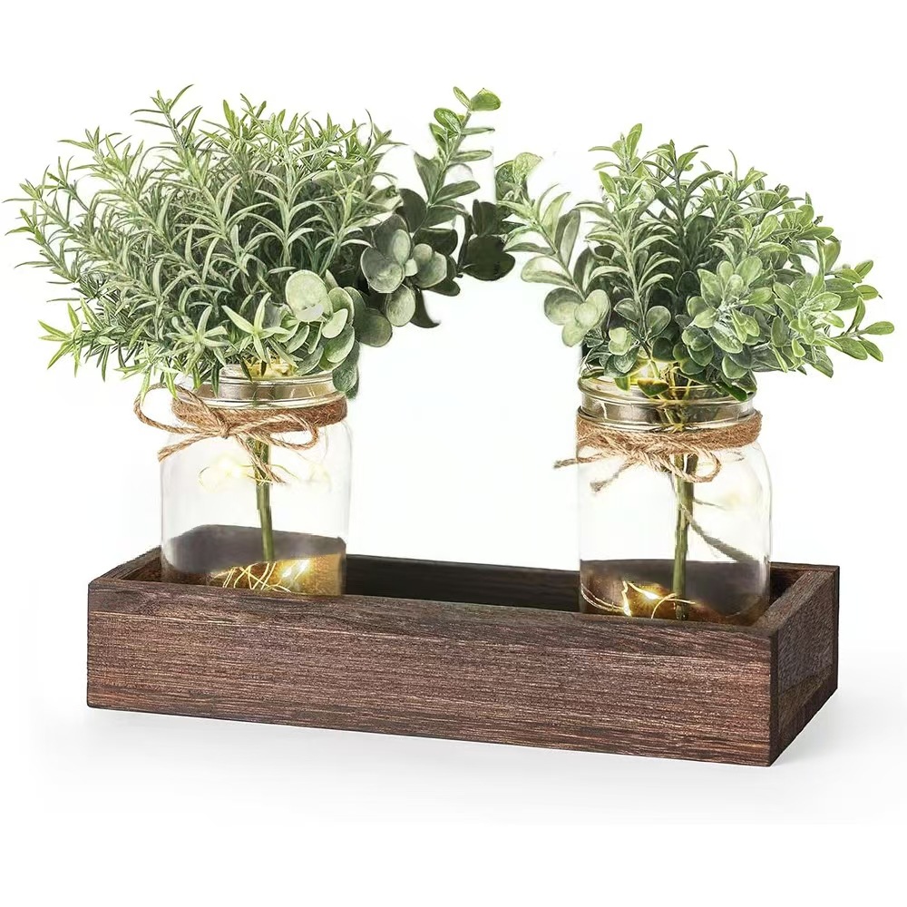 Cross-border Hot Sale Mason Bottle Decorative Dining Table Top Tray Decorative suit Lantern Wedding Props Ornaments Wooden Box