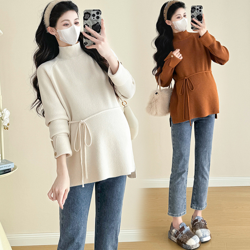 Pregnant women's clothing bottoming shirt 2024 new autumn and winter sweater sweater sweater fashion western style fashionable winter coat high sense