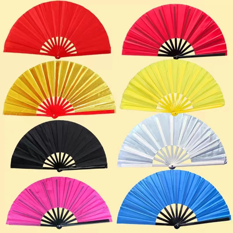 10inch Plastic Tai Chi Kung Fu Fan Dance Fan Folding Children's Adult Martial Arts Double-Sided Fan Solid Wood Storage Portable
