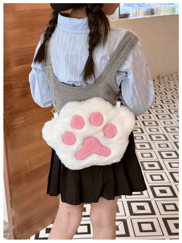 Fluffy bag new children's cat claw bag Japanese sweet fashion cute messenger bag contrast color small bag a generation of hair