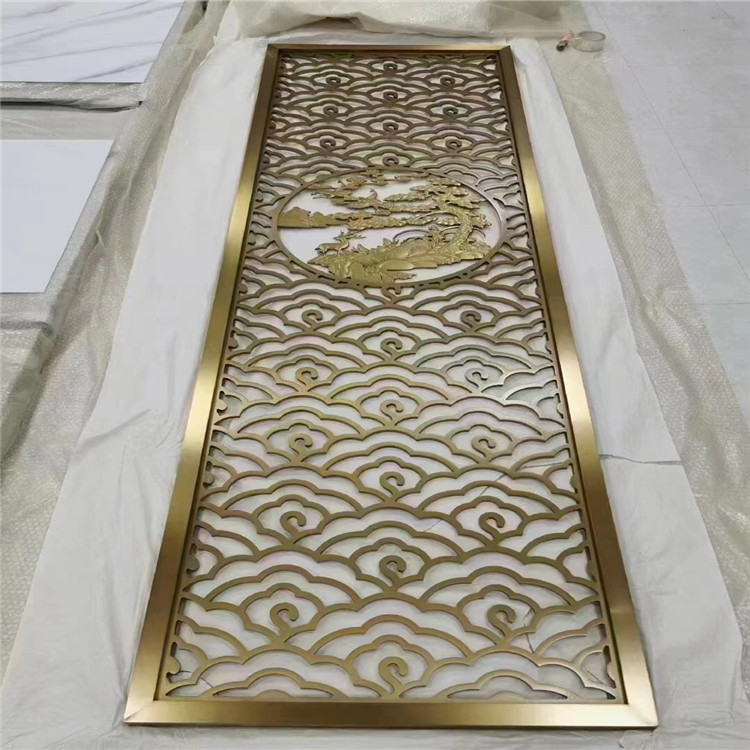 Stainless steel screen lattice partition fence metal laser hollow glass living room entrance hollow carved laser