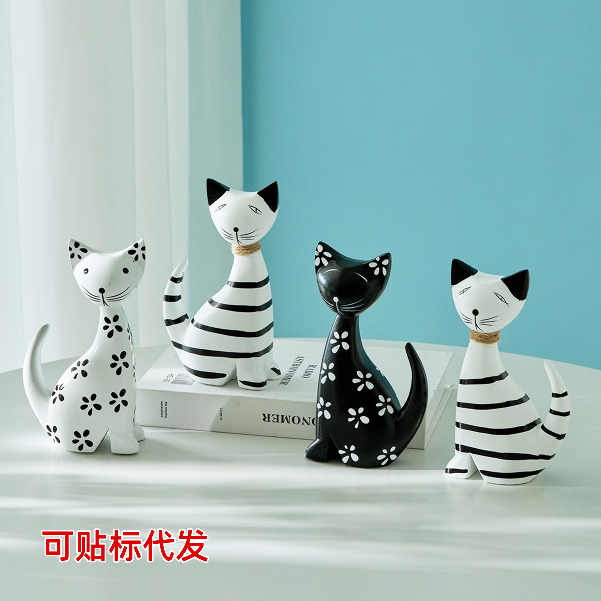 Скандинавские простые деревянные полосатые коты, украшения для дома, настольный декор, комплект для пары, украшения для котят